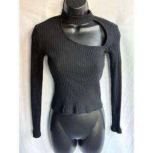 Zara Black Ribbed Mock Neck Sweater Knit Top Size S Classy 90s Sexy Date Night